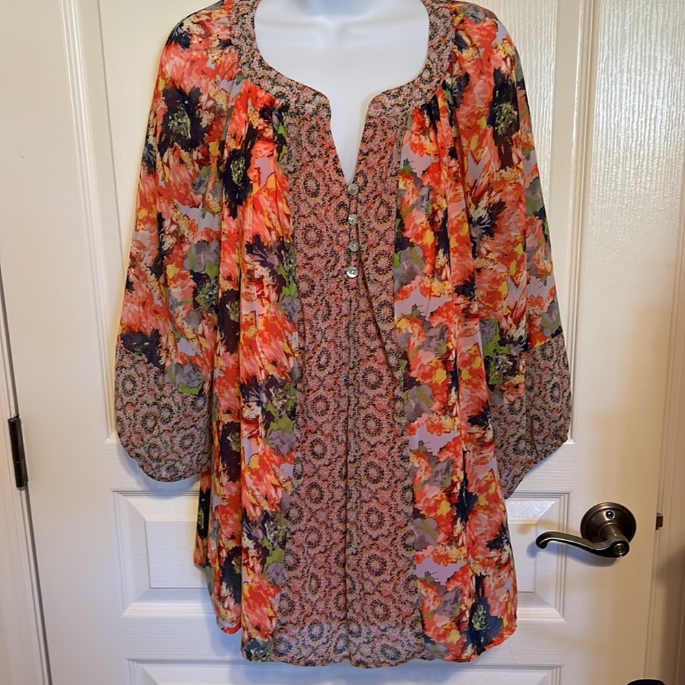 Ladies Floral Print Long Tunic Top 1X